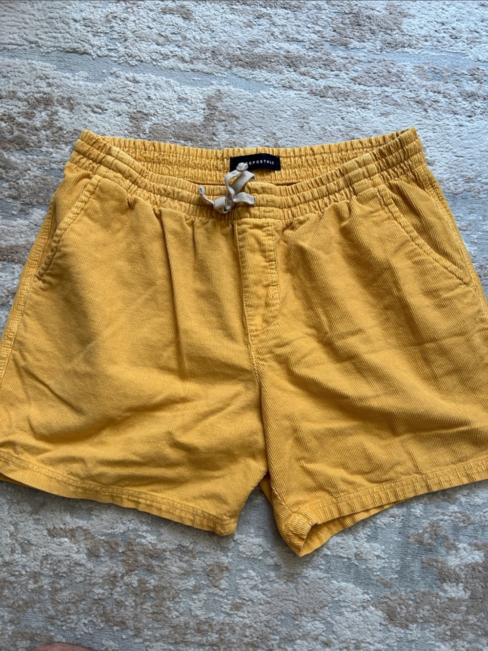 Aéropostale Mustard Yellow Corduroy Drawstring Shorts - Size Large, 5.5” inseam